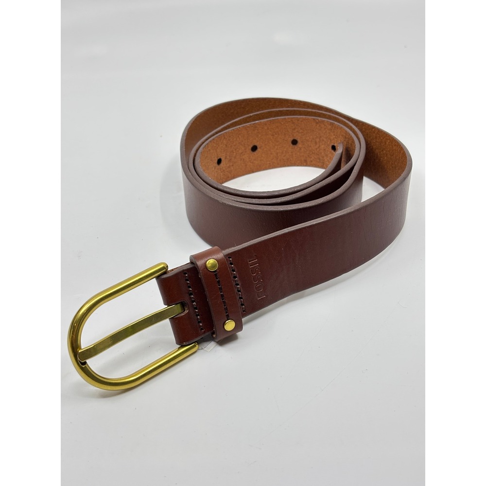 Fossil Stacy Belt Mens Tan Genuine Leather Gold Buckle Size L